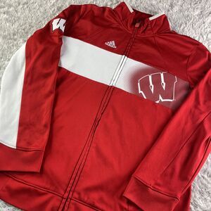 Wisconsin Badgers Jacket Mens Large Red White Adidas Climawarm Full Zip Track UW